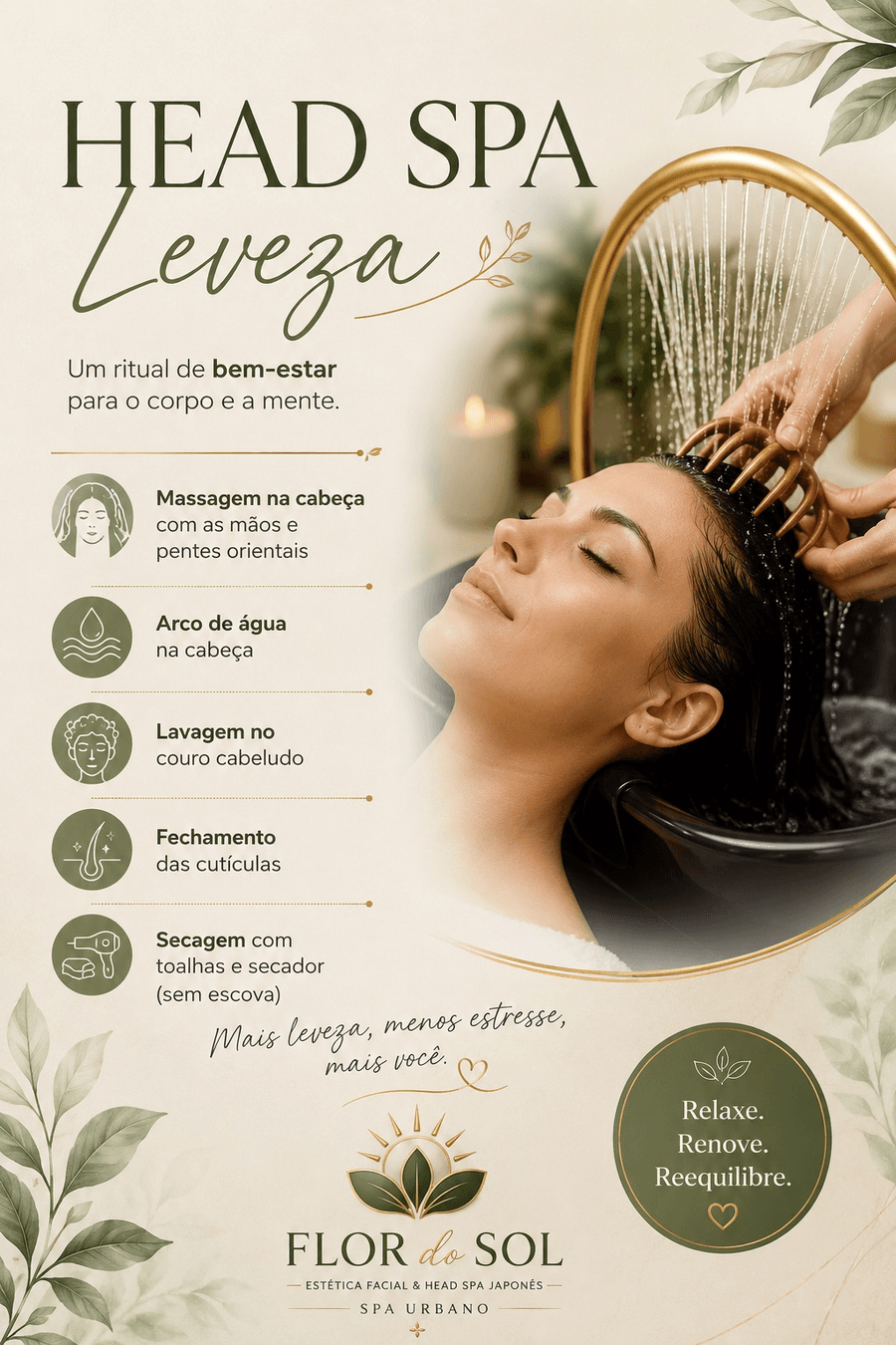 Head Spa Antiestresse com Pente de Madeira